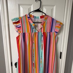 Colorful Multi-Stripe Summer Boutique Blouse Large